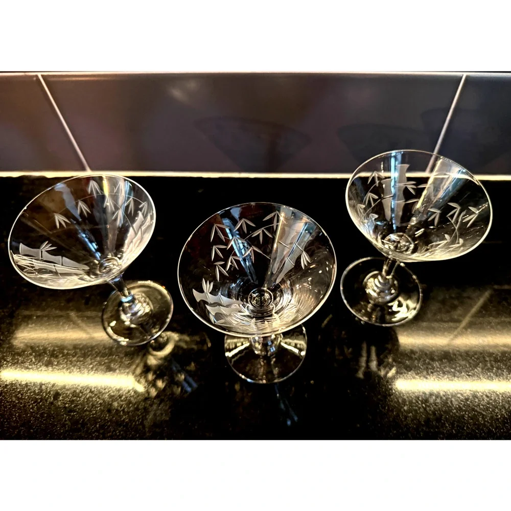 Noritake Sasaki Bamboo Set of 3 Liquor Cocktail Glasses Multi-Faceted Stem Vintg